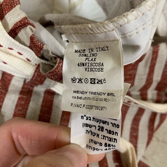 Wendy Trendy Italy Striped Linen Blend Cropped Paperbag Pants With Belt M - Picture 6 of 7